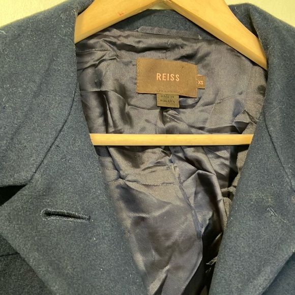 Reiss Wool Cashmere Navy Coat - Picture 3 of 7